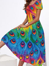 Bedrucktes Kurzarmkleid mit Rundhalsausschnitt